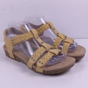 Aetrex Reese Sandals 7 Yellow Braided Leather Adjustable Orthopedic Gladiator